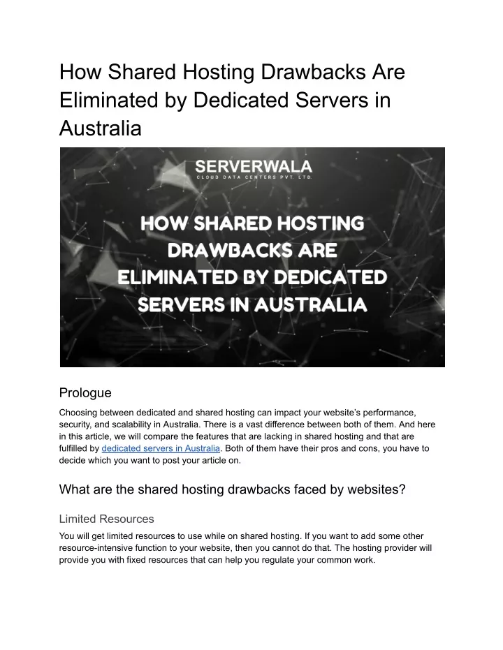 how shared hosting drawbacks are eliminated