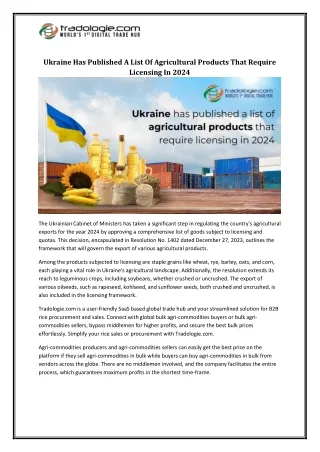 ukraine has published a list of agricultural