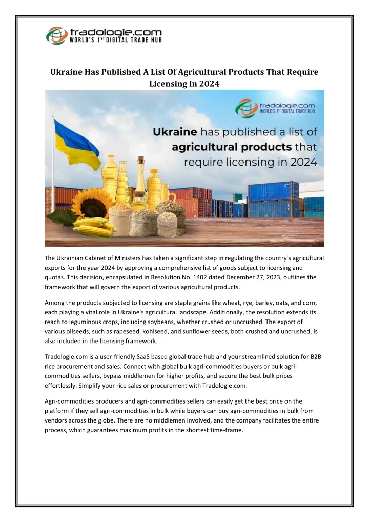 ukraine has published a list of agricultural