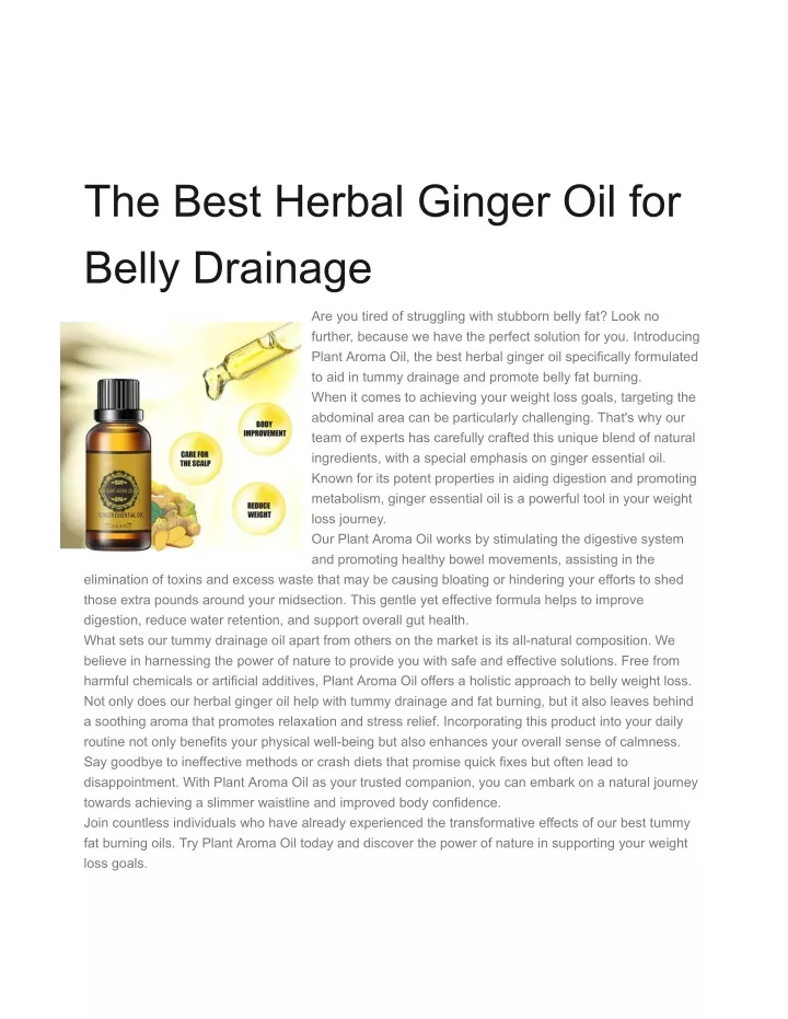 the best herbal ginger oil for belly drainage