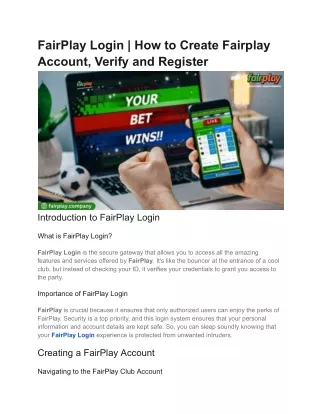 FairPlay Login _ How to Create Fairplay Account, Verify and Register