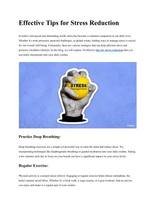 effective tips for stress reduction