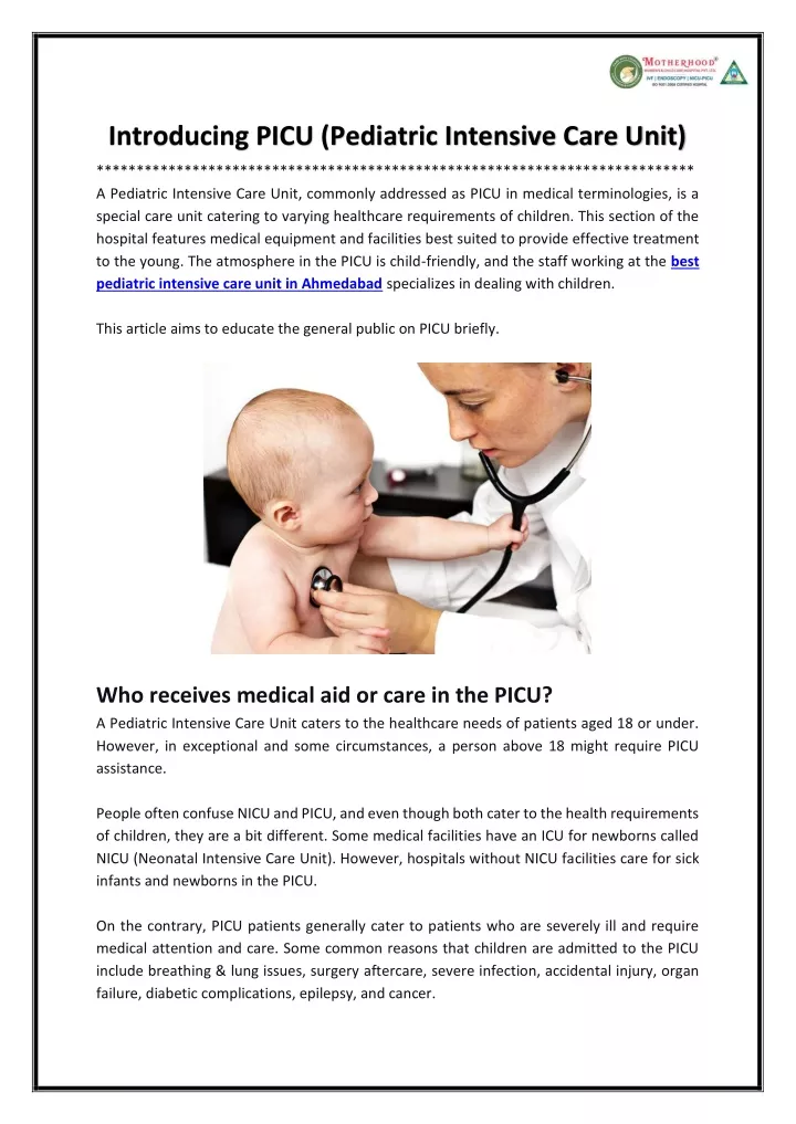 introducing picu pediatric intensive care unit