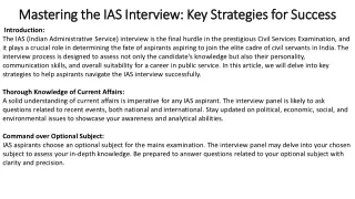 Mastering the IAS Interview-Key Strategies for Success