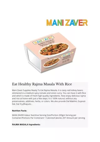 Eat Healthy Rajma Masala With Rice