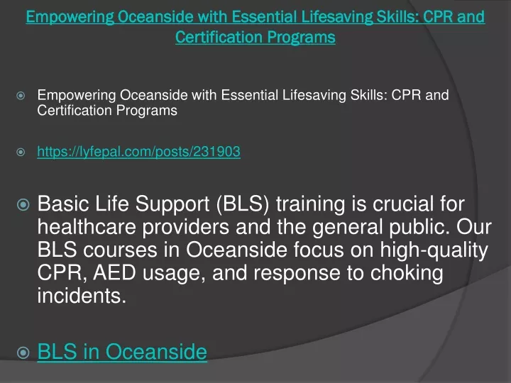 empowering oceanside with essential lifesaving skills cpr and certification programs