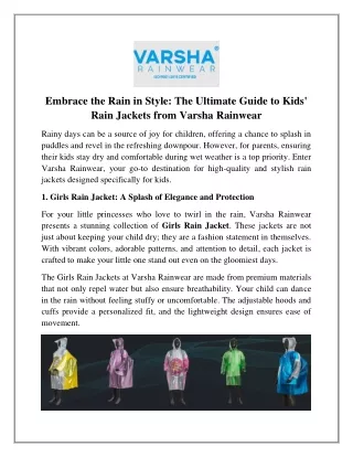 The Ultimate Guide to Kids' Rain Jackets from Varsha Rainwear