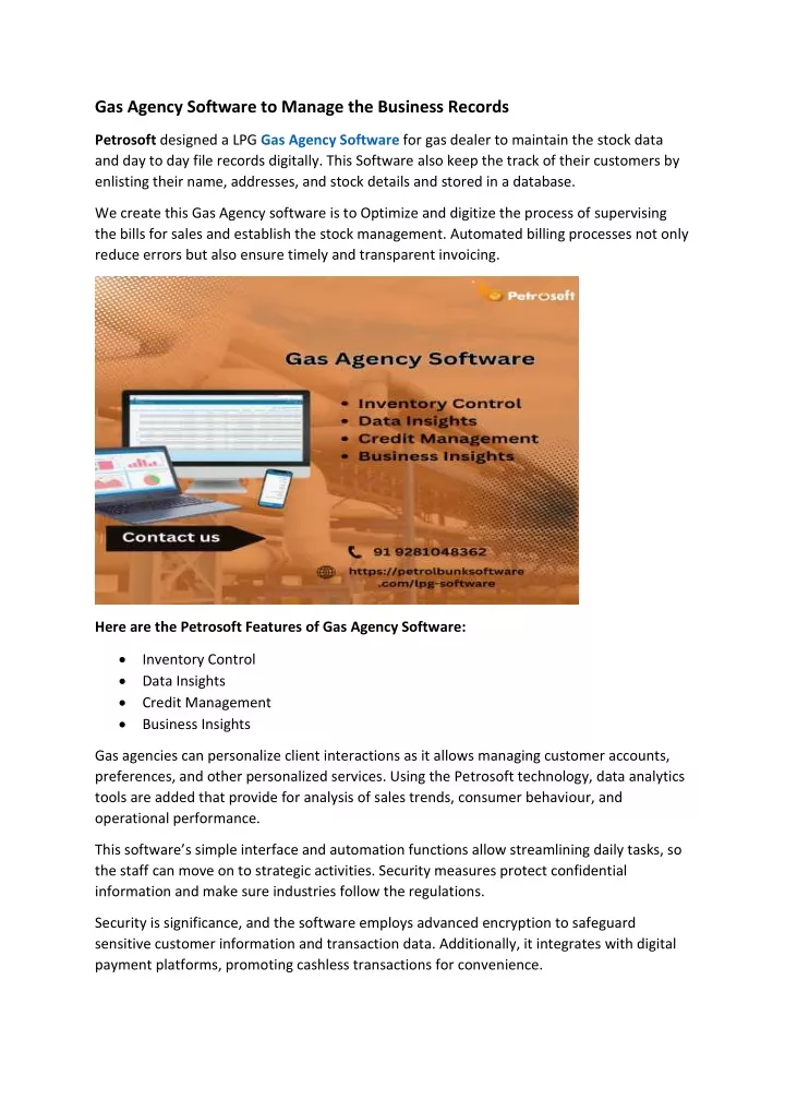 gas agency software to manage the business records