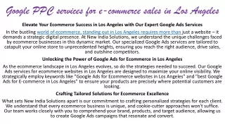 Google PPC services for e-commerce sales in Los Angeles