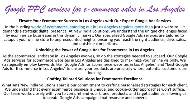 google ppc services for e commerce sales in los angeles
