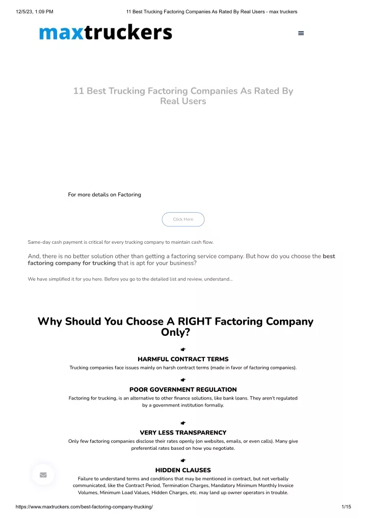 PPT - 11 Best Trucking Factoring Companies As Rated By Real Users - Max ...