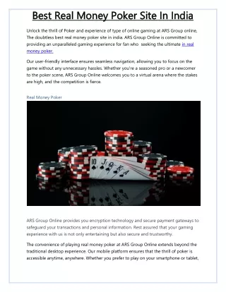 Best Real Money Poker Site In India