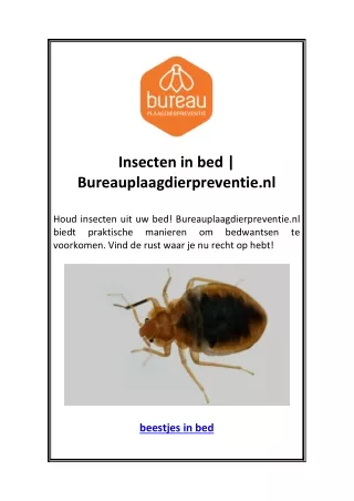 Insecten in bed | Bureauplaagdierpreventie.nl