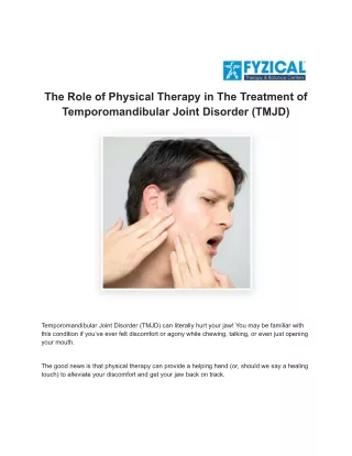 The Role of Physical Therapy in The Treatment of TMJD