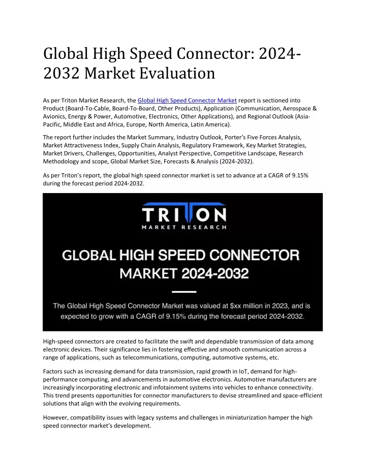 global high speed connector 2024 2032 market