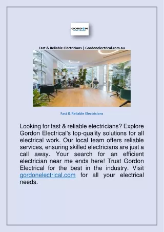 Fast & Reliable Electricians | Gordonelectrical.com.au