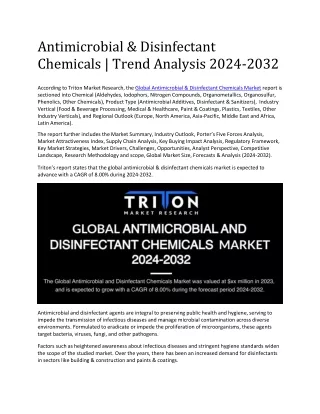 Antimicrobial & Disinfectant Chemicals | Trend Analysis 2024-2032