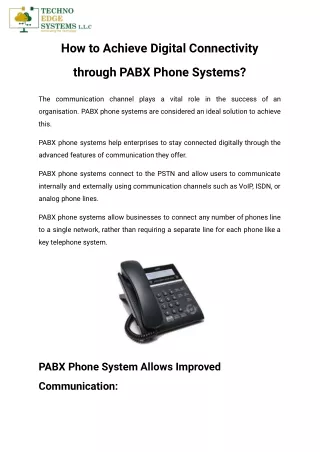 Digital Connectivity through PABX Phone Systems