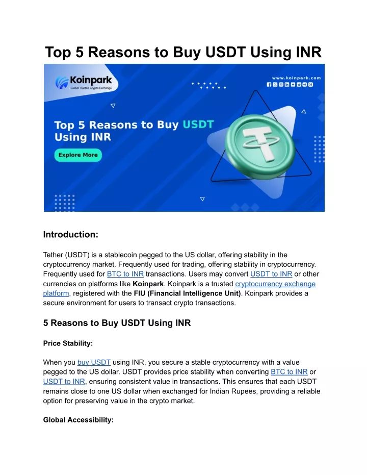 top 5 reasons to buy usdt using inr