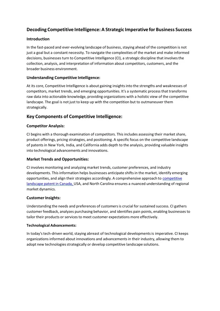decoding competitive intelligence a strategic