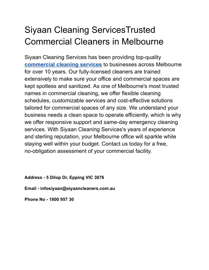 siyaan cleaning servicestrusted commercial