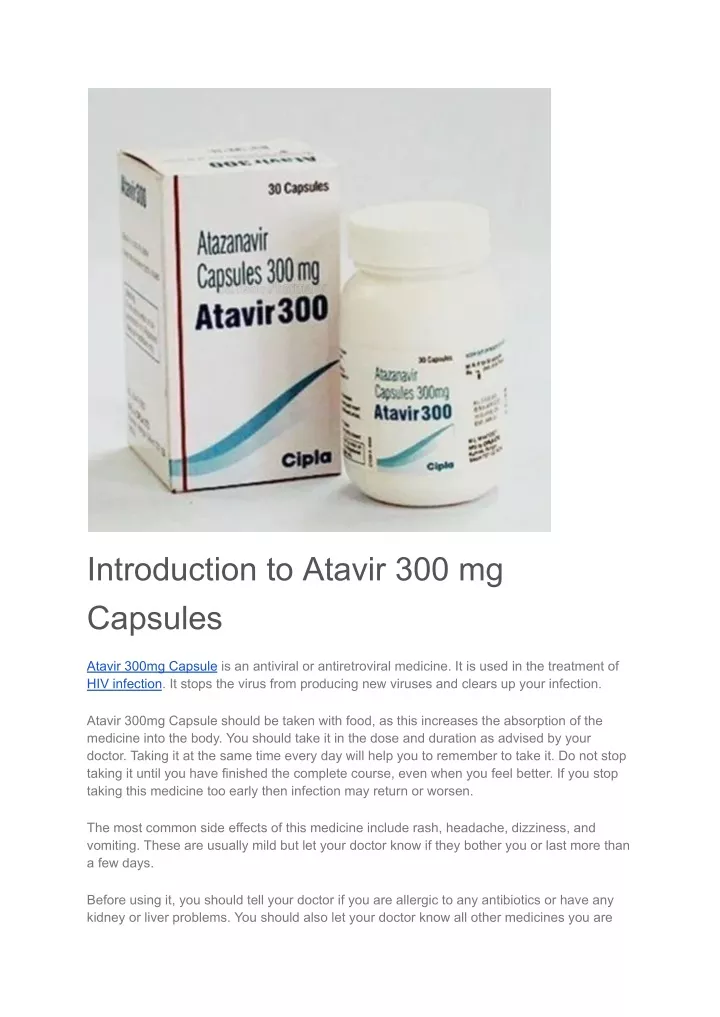 introduction to atavir 300 mg capsules