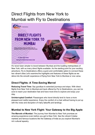 Direct Flights from New York to Mumbai with Fly to Destinations