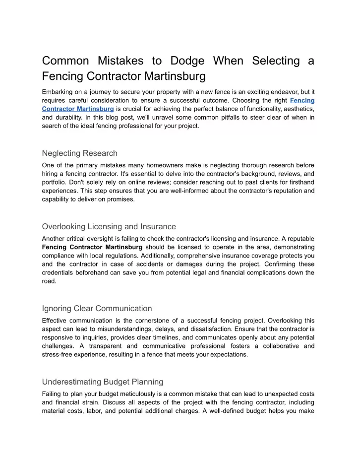 common mistakes to dodge when selecting a fencing