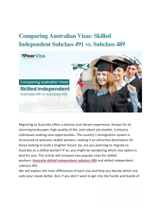 Comparing Australian Visas: Skilled Independent Subclass 491 vs. Subclass 489