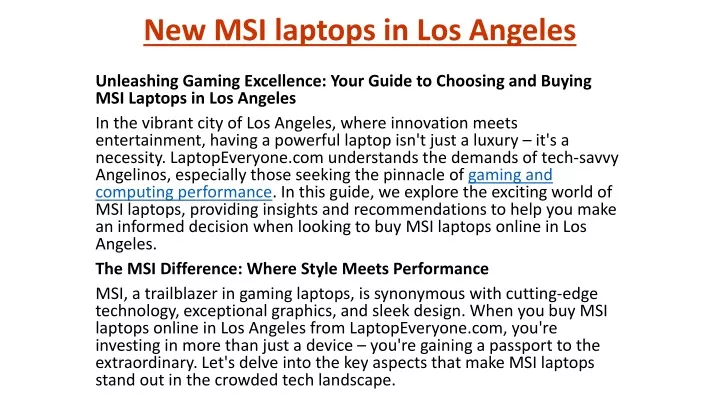 new msi laptops in los angeles