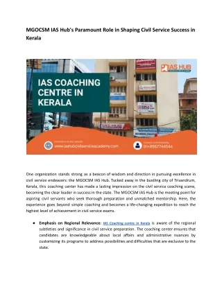 MGOCSM IAS Hub's Paramount Role in Shaping Civil Service Success in Kerala