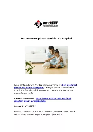 Best investment plan for boy child in Aurangabad