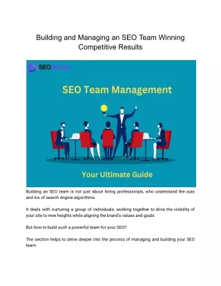 Building and Managing an SEO Team Winning Competitive Results