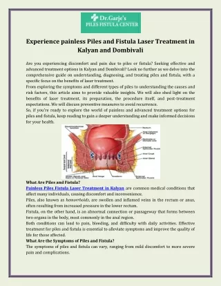 Experience painless Piles and Fistula Laser Treatment in Kalyan and Dombivali