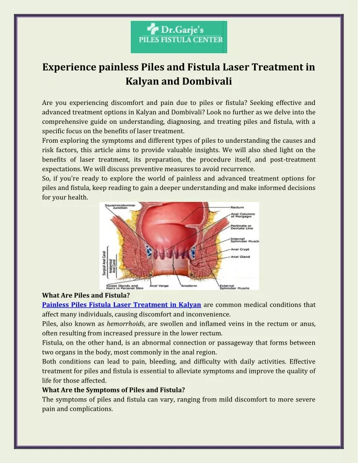 experience painless piles and fistula laser