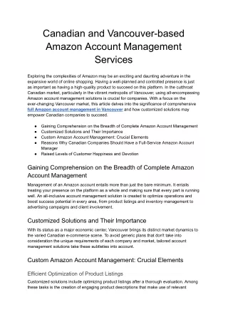 canadian and vancouver based amazon account
