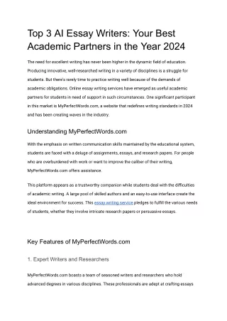 Top 3 AI Essay Writers_ Your Best Academic Partners in the Year 2024