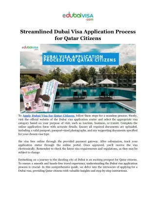 Streamlined Dubai Visa Application Process for Qatar Citizens