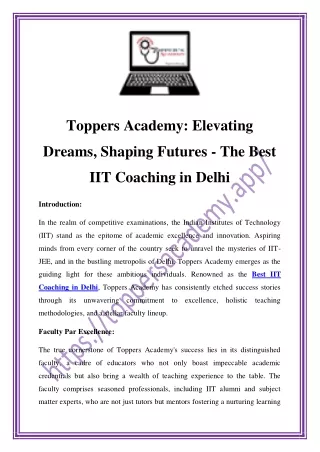 Best IIT Coaching in Delhi |Call-07827048964|Toppers Academy