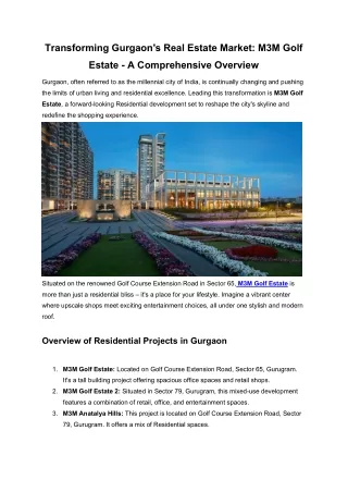 Transforming Gurgaon's Real Estate Market M3M Golf Estate - A Comprehensive Overview
