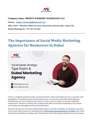The Importance of Social Media Marketing Agencies for Businesses in Dubai