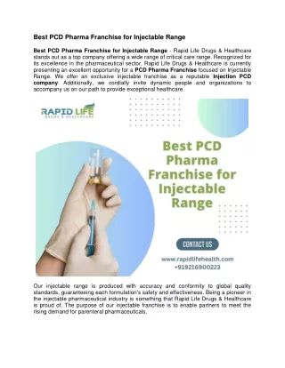 Best PCD Pharma Franchise for Injectable Range