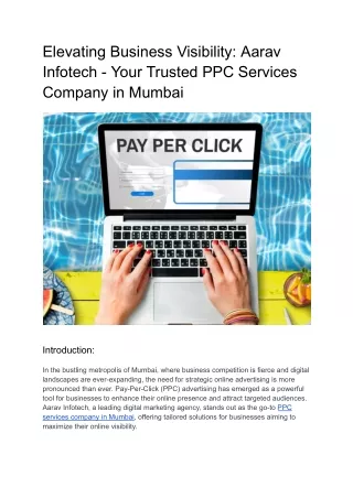 Elevating Business Visibility: Aarav Infotech - Your Trusted PPC Services Compan