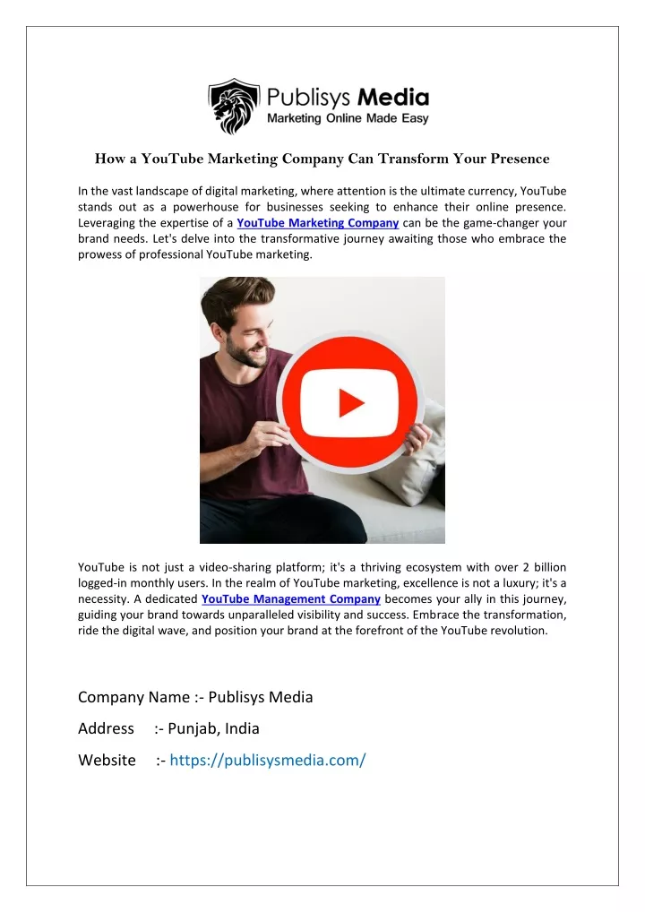 how a youtube marketing company can transform
