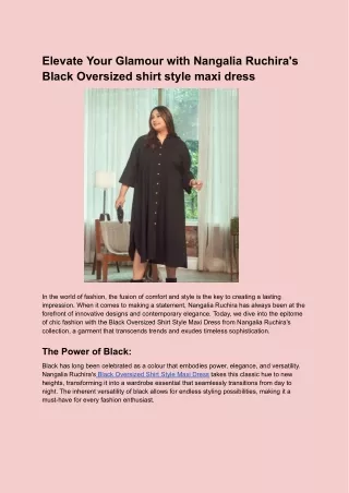 Elevate Your Glamour with Nangalia Ruchira's Black Oversized shirt style maxi dress