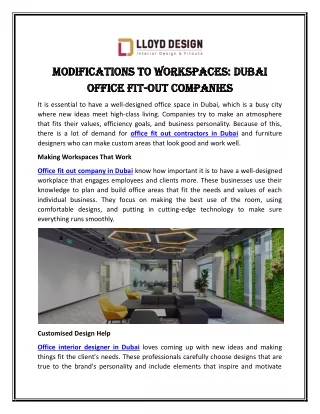 Modifications To Workspaces: Dubai Office Fit-Out Companies