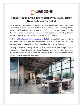 Enhance Your Brand Image With Professional Office Refurbishment In Dubai