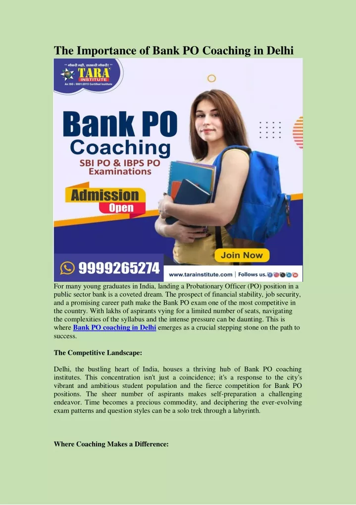 the importance of bank po coaching in delhi