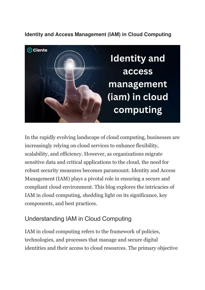 identity and access management iam in cloud