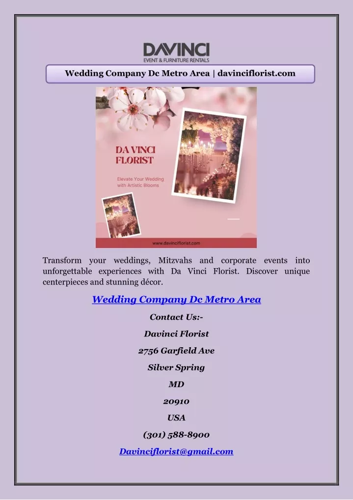 wedding company dc metro area davinciflorist com